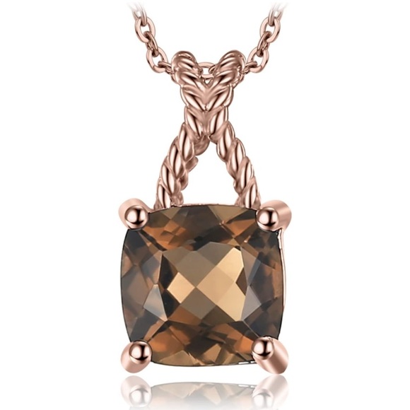 10k 925 Chocolate Diamond Quartz Pendant Necklace - Picture 1 of 11